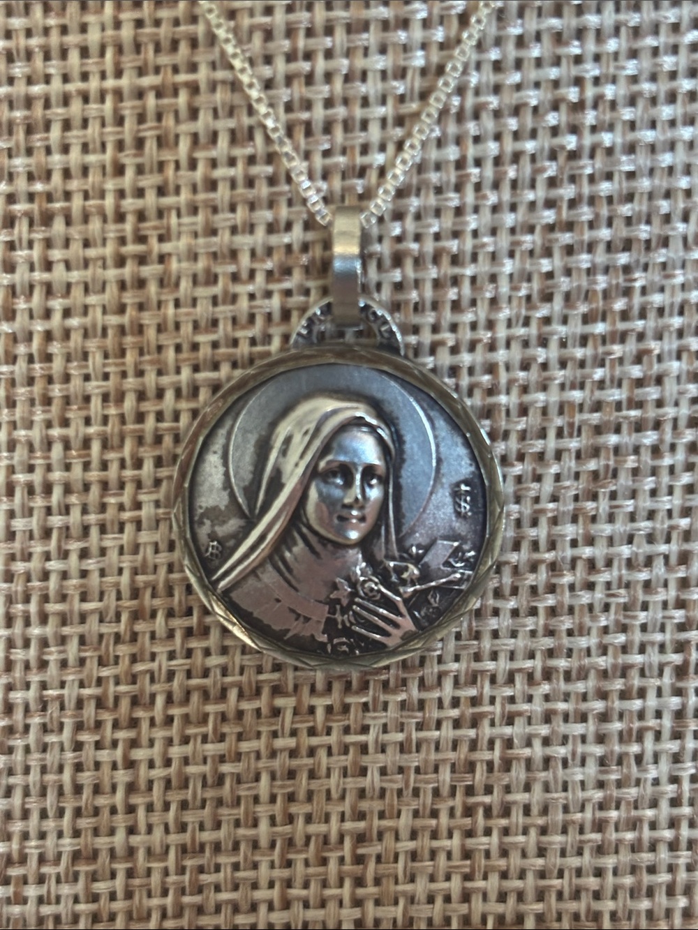 Sterling Silver Saint Theresa Medallion Pendant Necklace - Silver 18”chain